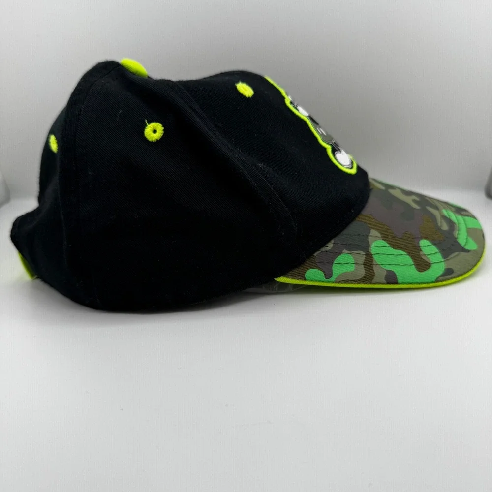 Disney Mickey Mouse Hat Kids OSFM Black Neon Green Camo Good Adjustable Cap